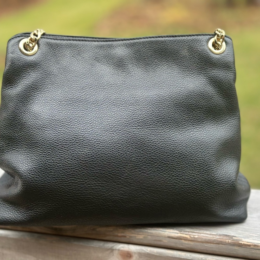 Michael Kors Jet Set Travel Large Shoulder Bag Black Pebbled Leather EUC - Picture 7 of 15